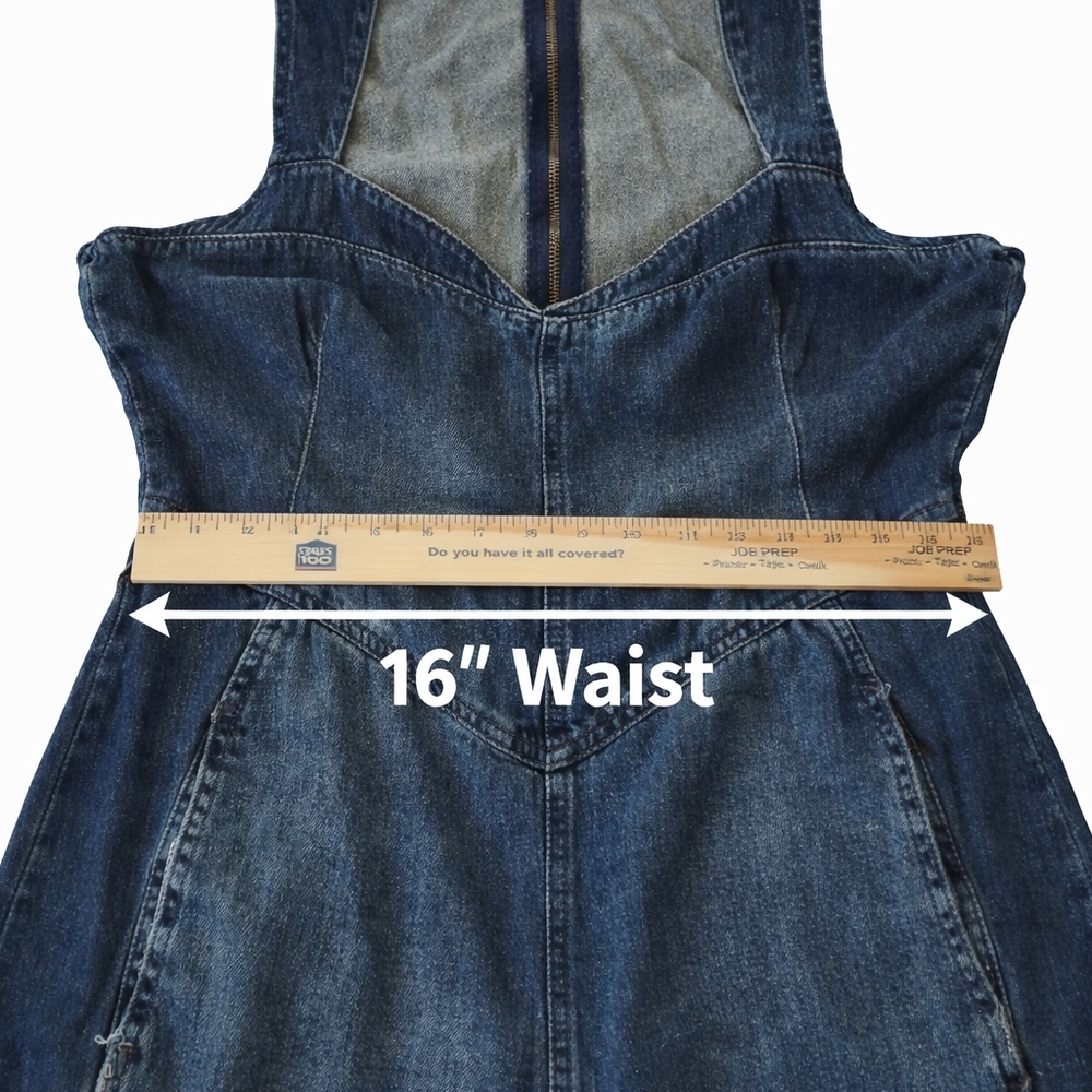 Free People We The Free Denim Wide Leg Jumpsuit Size M Boho Sleeveless Zip Back - Picture 5 of 15